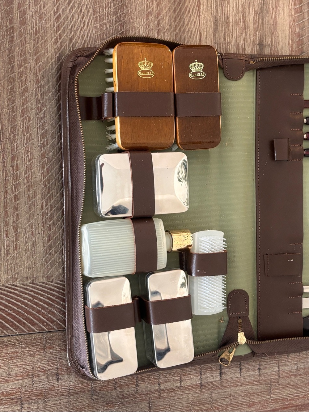 Vintage West German Men's Travel Grooming Set | Leather Zip Case